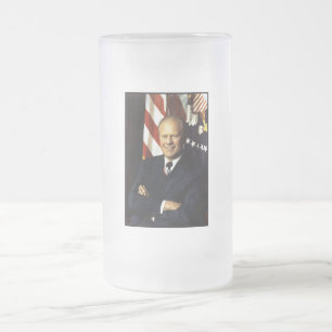 Caneca De Cerveja Vidro Jateado Presidente Gerald Ford Portrait Fosco Beer