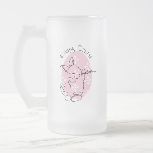 Caneca De Cerveja Vidro Jateado Primavera de Ovos Rosa Cor-de-Arte Coelho Bonito (Esquerda)