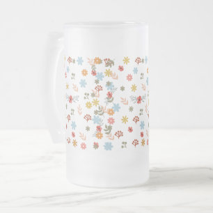 Caneca De Cerveja Vidro Jateado Primavera floral de cor branca colorida, padrão d