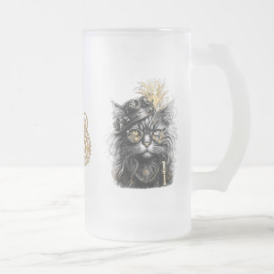Caneca De Cerveja Vidro Jateado Professor Sprocket-Paws  O Gato Steampunk Funky 