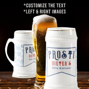 Caneca De Cerveja Vidro Jateado Prost! Beer e Wiener Schnitzel Alemão Aniversário