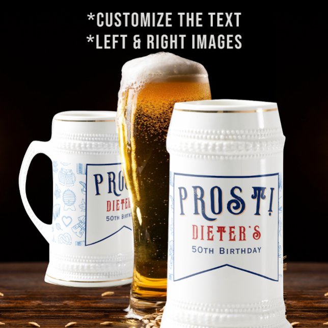 Caneca De Cerveja Vidro Jateado Prost! Beer e Wiener Schnitzel Alemão Aniversário (Prost! Beer & Wiener Schnitzel German Birthday Frosted Glass Beer Mug Oktoberfest Fall Beer Festival)