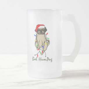 Caneca De Cerveja Vidro Jateado Pug Dog Bah Humpug Feliz Natal
