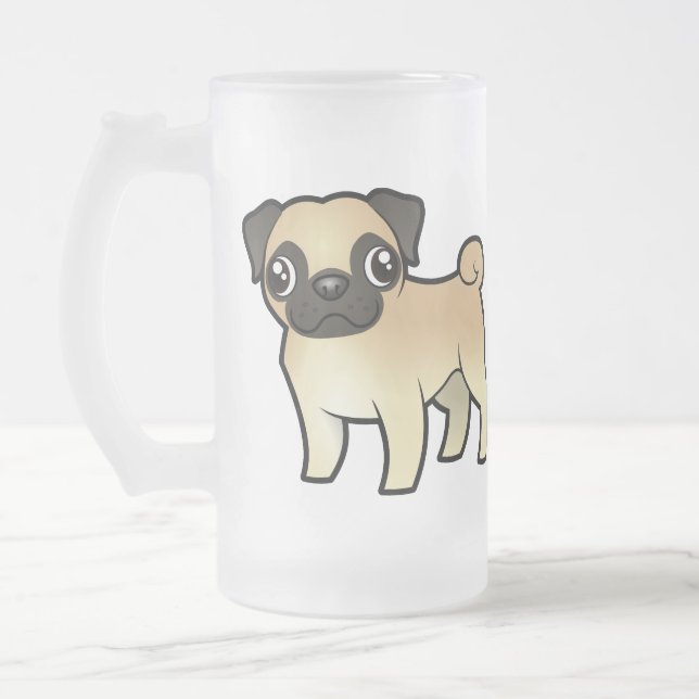 Caneca De Cerveja Vidro Jateado Pug dos desenhos animados (Esquerda)