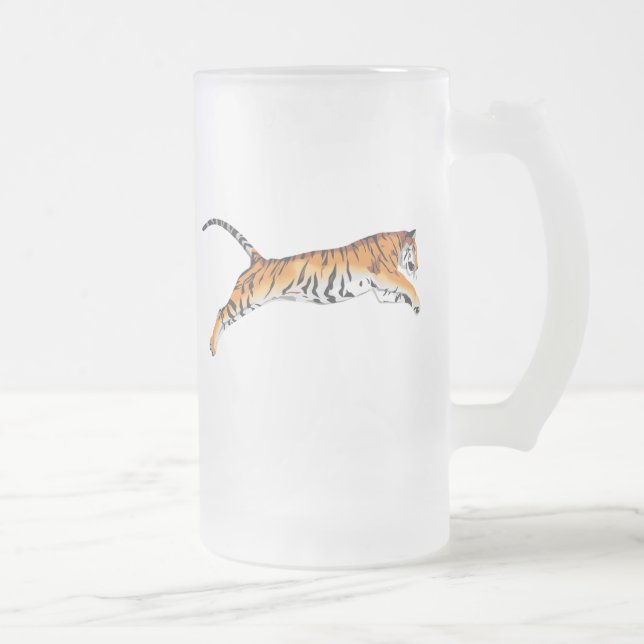 Caneca De Cerveja Vidro Jateado Pulando o tigre (Direita)