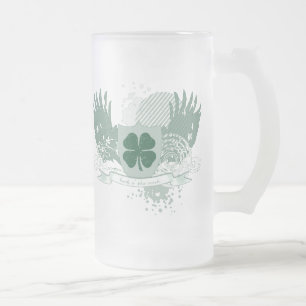 Caneca De Cerveja Vidro Jateado quatro trevos de folha. sorte dos irlandeses.