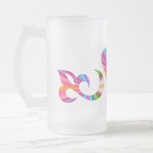 Caneca De Cerveja Vidro Jateado Rainbow Heart Lily e Butterfly (Esquerda)