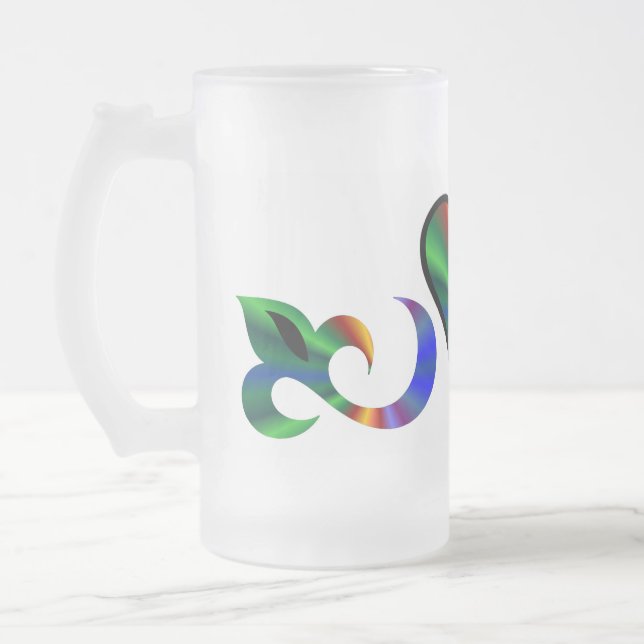 Caneca De Cerveja Vidro Jateado Rainbow Heart Lily e Butterfly (Esquerda)