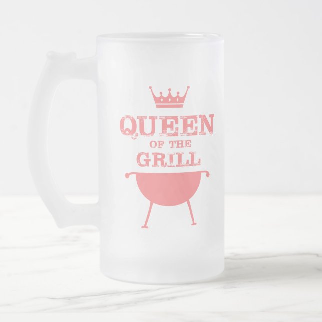 Caneca De Cerveja Vidro Jateado Rainha Da Grelha, Rosa (Esquerda)