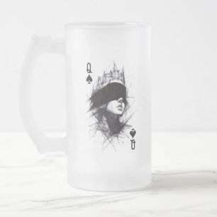 Caneca De Cerveja Vidro Jateado Rainha de Espadas (Estilo 3) Desenho de Arte Fina