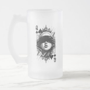 Caneca De Cerveja Vidro Jateado Rainha de Espadas (Estilo 4) Desenho de Arte Fina