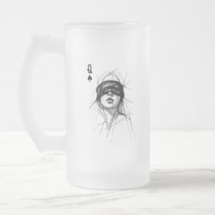 Caneca De Cerveja Vidro Jateado Rainha de Espadas (Estilo 6) Desenho de Arte Fina