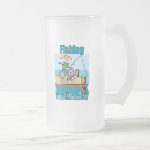 Caneca De Cerveja Vidro Jateado Rapariga na pesca de cadeira de rodas