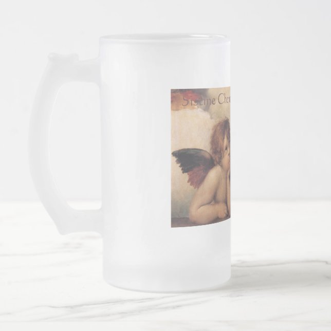 Caneca De Cerveja Vidro Jateado Raphael,Sistine Cherub (Esquerda)