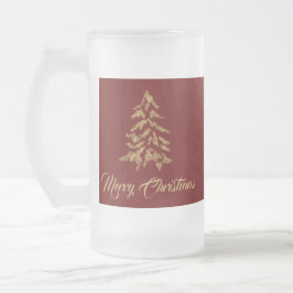 Caneca De Cerveja Vidro Jateado Red Burgundy Árvore de Ouro de Natal Feliz