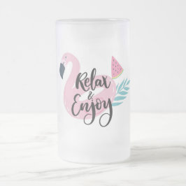 Caneca De Cerveja Vidro Jateado Relaxe e aproveite Flamingo