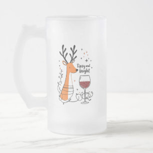 Caneca De Cerveja Vidro Jateado Renas Cerzilas e Brilhantes