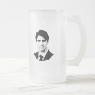 Caneca De Cerveja Vidro Jateado Retrato de Justin Trudeau