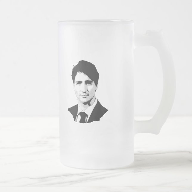 Caneca De Cerveja Vidro Jateado Retrato de Justin Trudeau (Direita)