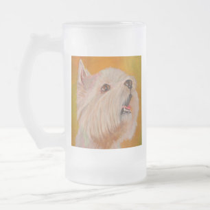 Caneca De Cerveja Vidro Jateado Retrato de Terrier Branco da West Highland
