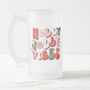 Caneca De Cerveja Vidro Jateado Retro Natal Holly Jolly Vibes Feriados de Trendy