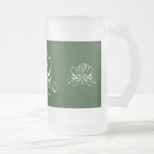Caneca De Cerveja Vidro Jateado Rosa Branco e Verde
