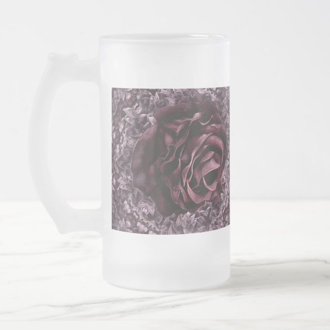 Caneca De Cerveja Vidro Jateado Rosa Mandala Mug (Esquerda)