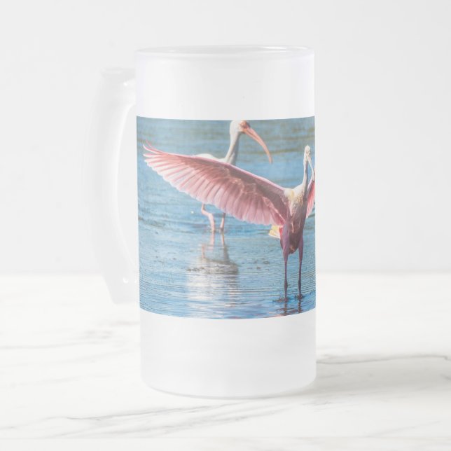 Caneca De Cerveja Vidro Jateado Roseate Spoonbill Fosco de vidro Fosco de 16 oz (Frente Esquerda)