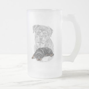 Caneca De Cerveja Vidro Jateado Rottweiler Dog Art