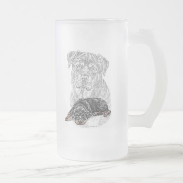 Caneca De Cerveja Vidro Jateado Rottweiler Dog Art (Direita)