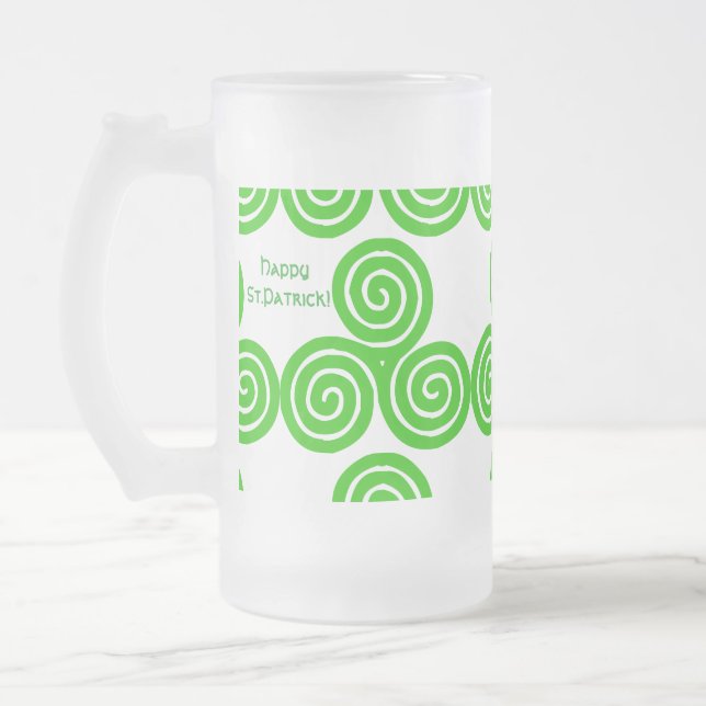 Caneca De Cerveja Vidro Jateado Rua Feliz Irlandesa Triskel Patrick Fosco Mug (Esquerda)