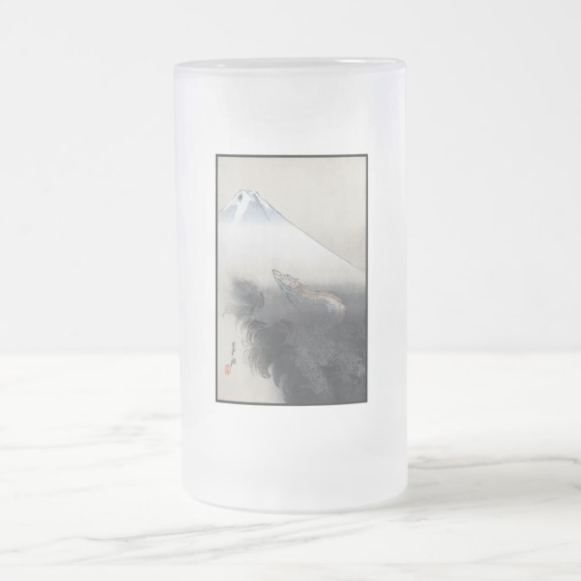 Caneca De Cerveja Vidro Jateado Ryu Shoten: Dragão Crescente sobre Fuji, Japão (Centro)
