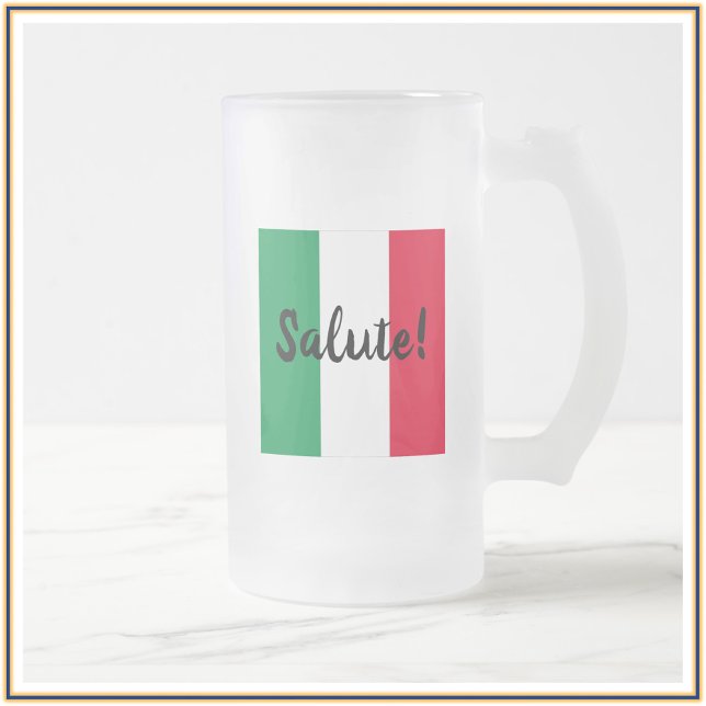 Caneca De Cerveja Vidro Jateado Salute Fosco Beer Mug na bandeira italiana (Bookmark my store! https://www.zazzle.com/store/capricepetit)