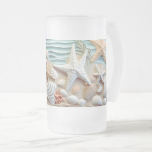 Caneca De Cerveja Vidro Jateado Sashells Beach 3D Mug - Sip the Ocean Breeze
