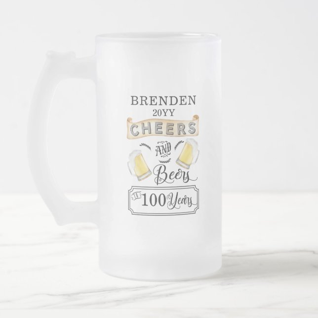 Caneca De Cerveja Vidro Jateado Saúde e Cerveja aos 100 anos de aniversário (Esquerda)