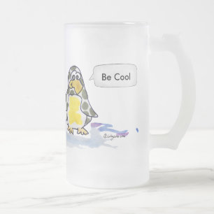 Caneca De Cerveja Vidro Jateado Seja Legal Caricatura Pinguins Fosco Cãibra