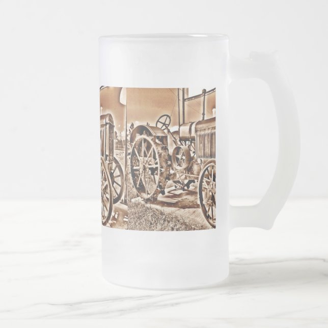 Caneca De Cerveja Vidro Jateado Sepia Clássica de Equipamento de Fazenda de Trator (Direita)