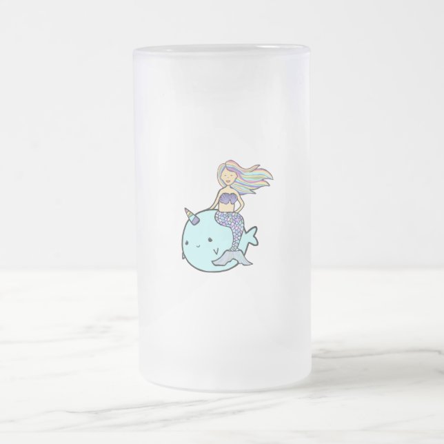 Caneca De Cerveja Vidro Jateado Sereia com Cabelo Arco-Íris Pet Narwal (Centro)