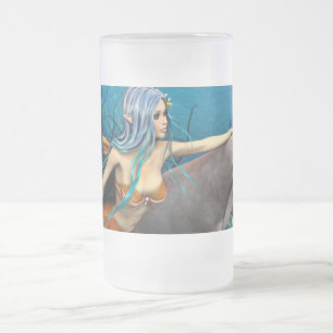 Caneca De Cerveja Vidro Jateado Sereia e Golfinho