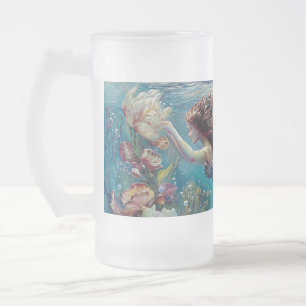 Caneca De Cerveja Vidro Jateado Sereia Fosco