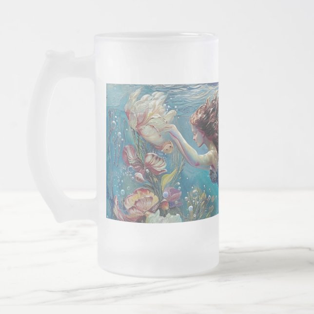 Caneca De Cerveja Vidro Jateado Sereia Fosco (Esquerda)