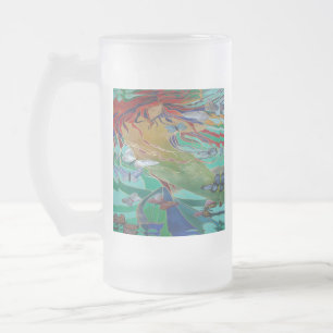 Caneca De Cerveja Vidro Jateado Sereia Nadando com Borboletas Fantasia Arte