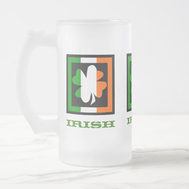 Caneca De Cerveja Vidro Jateado Shamrock Square Irish Flag (Esquerda)