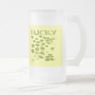 Caneca De Cerveja Vidro Jateado Shamrocks Lucky HorseShoe