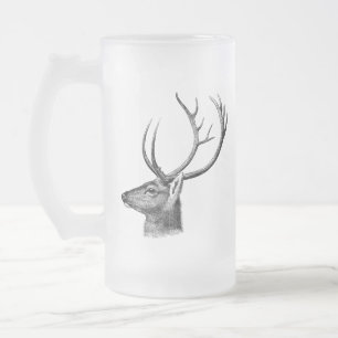Caneca De Cerveja Vidro Jateado Silhueta de Cabeça de Veado