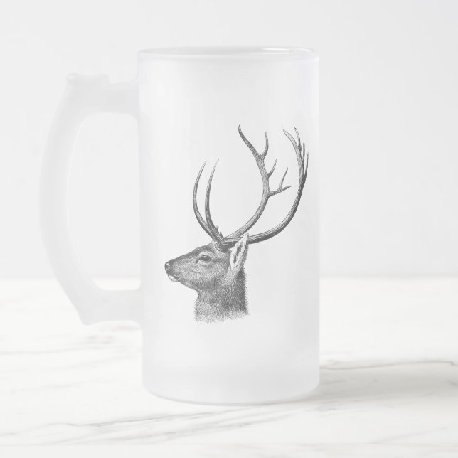 Caneca De Cerveja Vidro Jateado Silhueta de Cabeça de Veado (Esquerda)