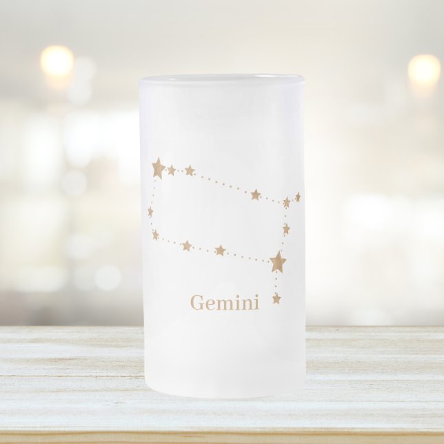 Caneca De Cerveja Vidro Jateado Símbolo Zodiac Moderno Gemini Dourado | Ar de elem (Criador carregado)