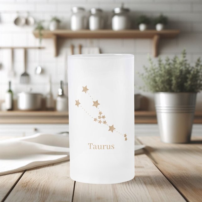 Caneca De Cerveja Vidro Jateado Símbolo Zodiac Moderno Taurus Dourado | Elemento T (Criador carregado)