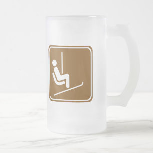 Caneca De Cerveja Vidro Jateado Sinal da estrada do elevador de esqui