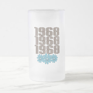 Caneca De Cerveja Vidro Jateado Sinal de Paz de 1968 Aqua Hippie Flower Power